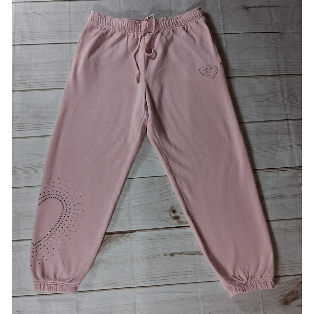 PINK Victoria's Secret Bling Skinny Jogger Sweatpants Womens L Blush Pink Heart